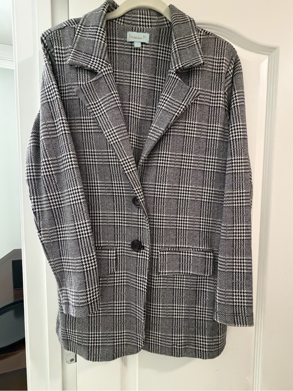 Veronica M Black White Plaid Oversized Boyfriend Blazer Size L